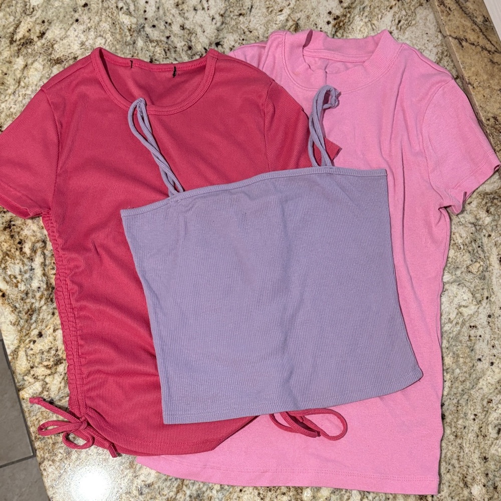 3-Piece Pink & Lavender Tee + Cami Set